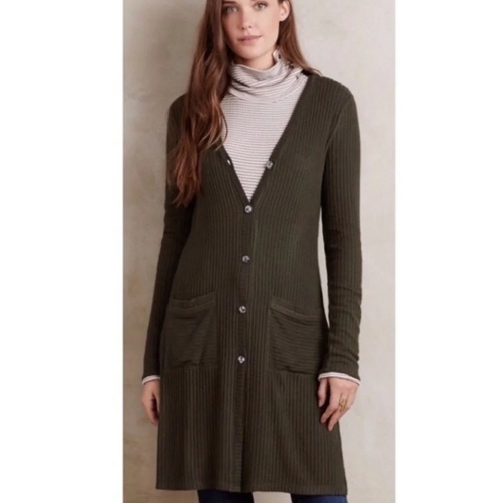Anthropologie Green Knit Cardigan Sweater Dress - Picture 2 of 14